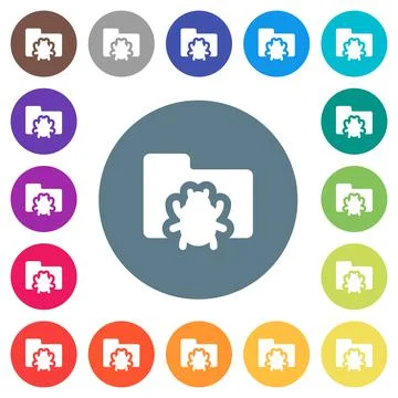 Bug folder flat white icons on round color backgrounds Illustrazione stock
