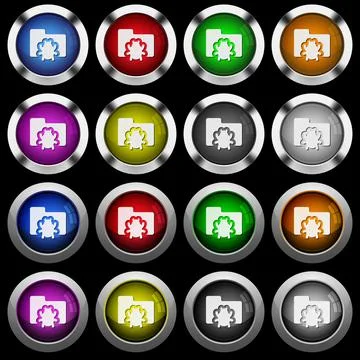 Bug folder white icons in round glossy buttons on black background イラスト素材