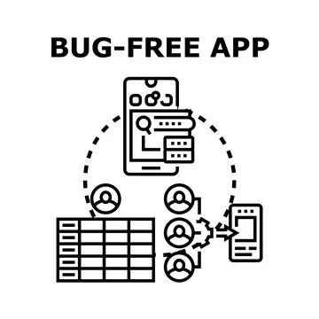 Bug free app software development testing quality assurance Stock Illustration