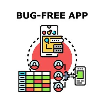 Bug free app software development testing quality assurance Stock Illustration
