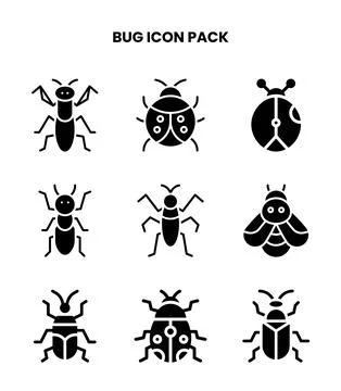 Bug Glyph Collection Icons Pack Illustrazione stock