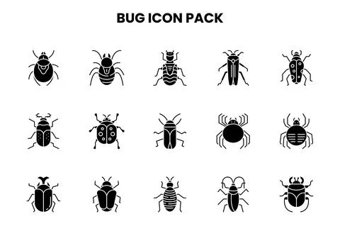 Bug Glyph Design Icons Pack 库存插图