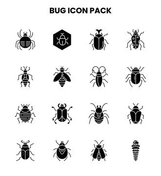 Bug Glyph Design Icons Pack 스톡 일러스트