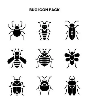 Bug Glyph Design Icons Pack Stock Illustration