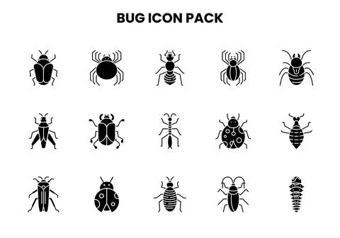 Bug Glyph Graphics Icons Pack Illustrazione stock