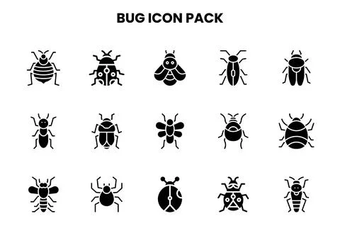 Bug Glyph Graphics Icons Pack Stock Illustration
