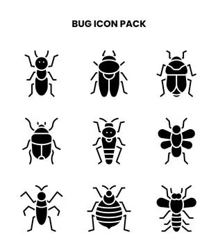 Bug Glyph Icons Pack Stockillustratie