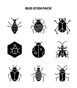 Bug Glyph Icons Pack Stock Illustration