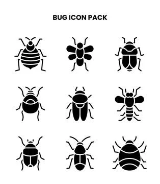 Bug Glyph Scalable Icons Pack Stock Illustration