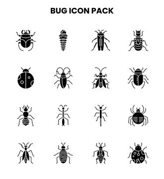 Bug Glyph Set Icons Pack Stock Illustration