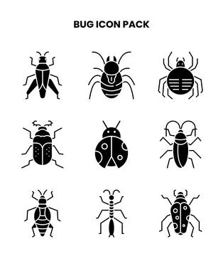 Bug Glyph Set Icons Pack Stock Illustration