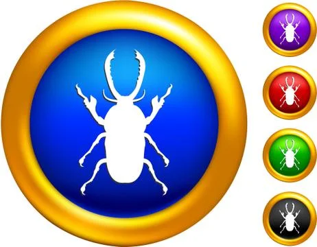 Bug icon on  buttons with golden borders Illustrazione stock