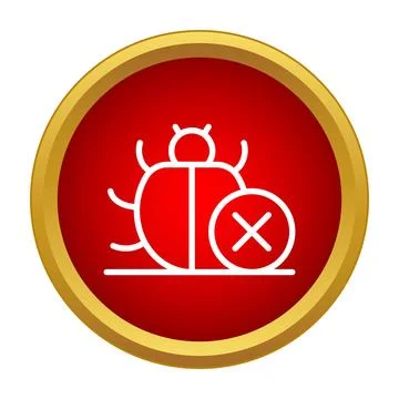 Bug icon with delete sign on red button Stock Illustration