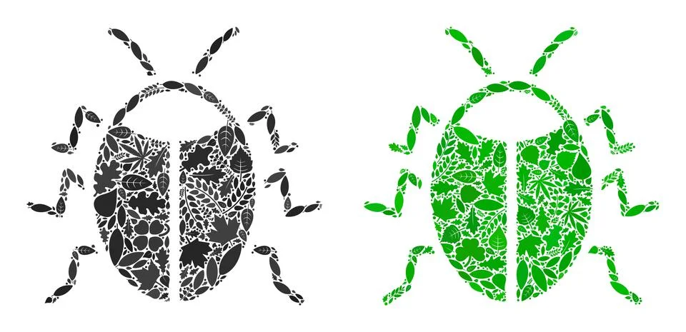 Bug Icon Eco Composition of Herbal Items Stock Illustration