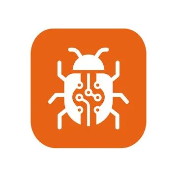 Bug icon orange graphic resource for software bug computer virus and error .. Stock Illustration