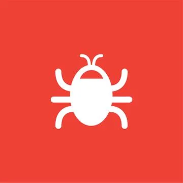 Bug Icon On Red Background. Red Flat Style Vector Illustration. 스톡 일러스트