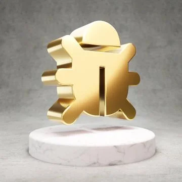 Bug icon. Shiny golden Bug symbol on white marble podium. 스톡 일러스트
