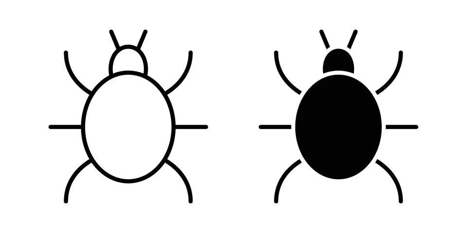 Bug icon solid, line, and editable vector set. Stock Illustration