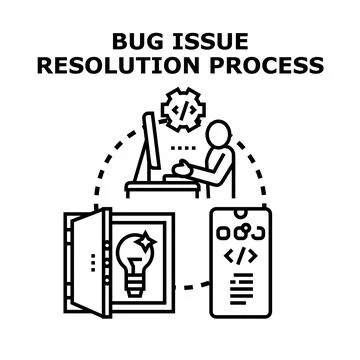 Bug issue resolution process fixing software problems Stockillustratie