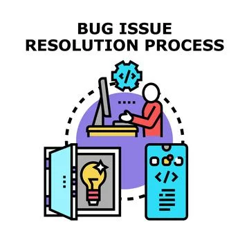 Bug issue resolution process fixing software problems Illustrazione stock