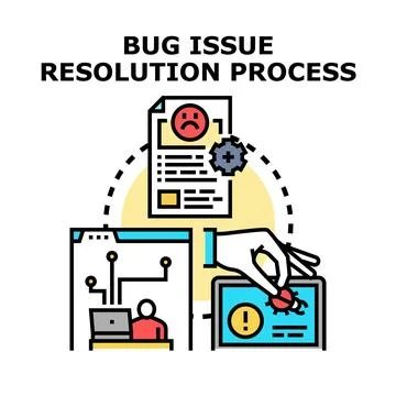 Bug issue resolution process improving software quality Illustrazione stock