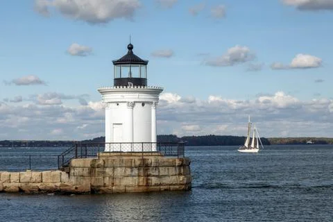 Bug Light and Sailboat Stock Photos