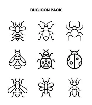 Bug Line Collection Icons Pack Stock Illustration