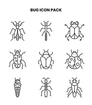 Bug Line Set Icons Pack Stock Illustration