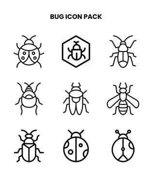 Bug Line Set Icons Pack Stock Illustration