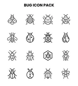 Bug Line Set Icons Pack Stock Illustration