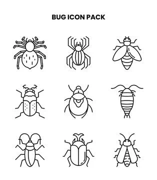 Bug Line SVG Icons Pack Stock Illustration