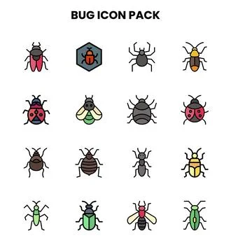 Bug Lineal Color Bundle Icons Pack 库存插图
