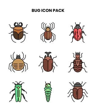 Bug Lineal Color Bundle Icons Pack Stock-Illustration