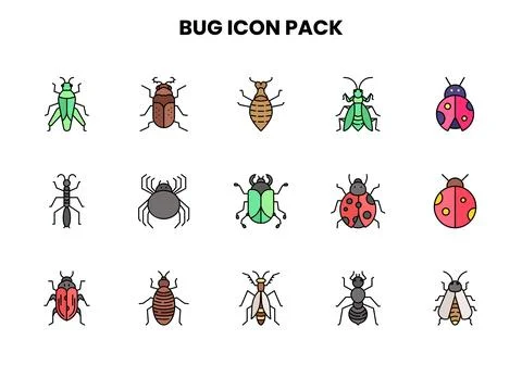 Bug Lineal Color Bundle Icons Pack Stock Illustration