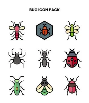 Bug Lineal Color Bundle Icons Pack Stock Illustration