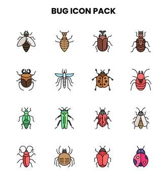 Bug Lineal Color Bundle Icons Pack Stock Illustration