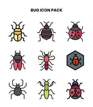 Bug Lineal Color Icons Pack Stock Illustration