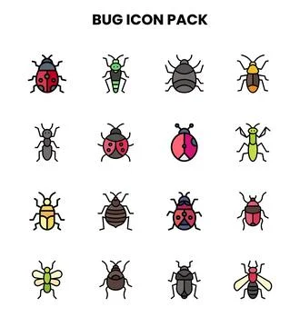 Bug Lineal Color Icons Pack Stock-Illustration