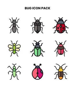 Bug Lineal Color Set Icons Pack Stock Illustration