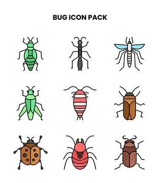 Bug Lineal Color Vector Icons Pack Stock Illustration