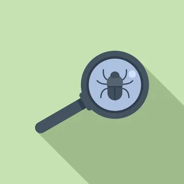 Bug magnifier icon flat vector. Hacker error Stock Illustration