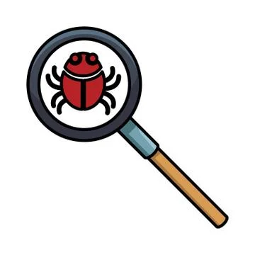 Bug on magnifying glass Illustrazione stock
