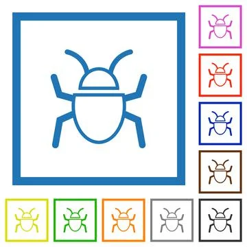 Bug outline flat framed icons Illustrazione stock