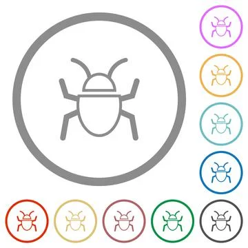 Bug outline flat icons with outlines Illustrazione stock