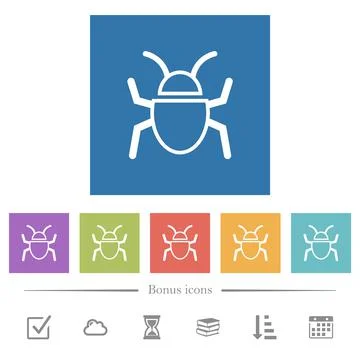 Bug outline flat white icons in square backgrounds Illustrazione stock