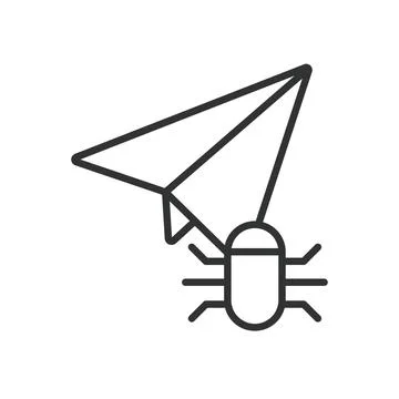 Bug paper plane icon in line design. bug, paper, plane, malware, attack, virus Stock-Illustration