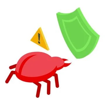 Bug protection icon isometric vector. Server network Illustrazione stock