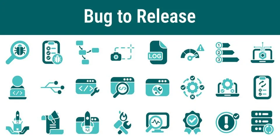 Bug To Release Workflow Icons Set 스톡 일러스트