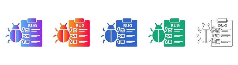 Bug Report Checklist Icon Set in Multiple Styles 库存插图