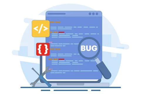 Bug Report Concept, bug magnifier on data software campaign. 스톡 일러스트